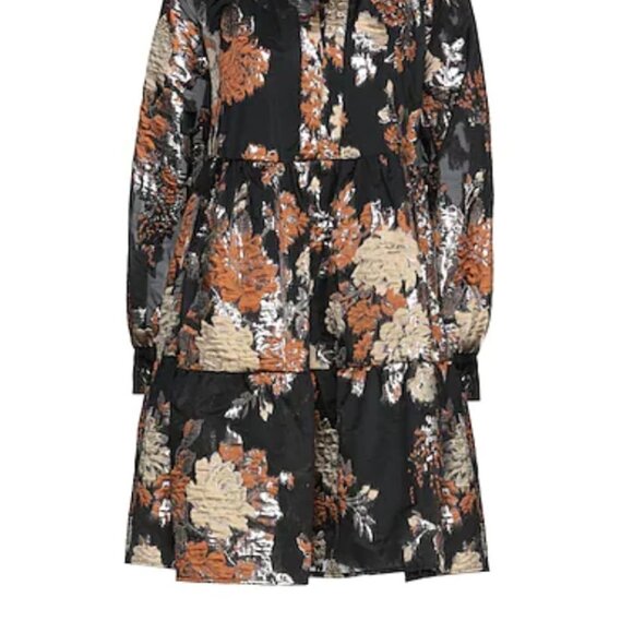 OTTOD'AME FLORAL Made in Italy METALLIC MINI DRESS Brown SIZE MEDIUM - Picture 12 of 16